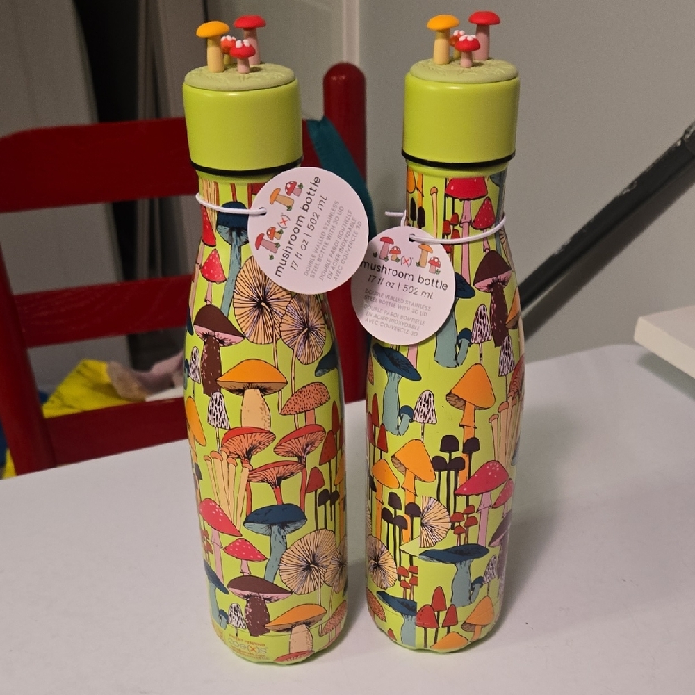 Brand New With Tags Metal Mushroom Water Bottles With Mushroom Top